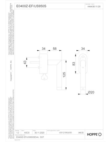 Bild Funk-Fenstergriff E0400Z-EF/US950S abschliessbar ,ov.,7/37,F9714M - HOPPE-1