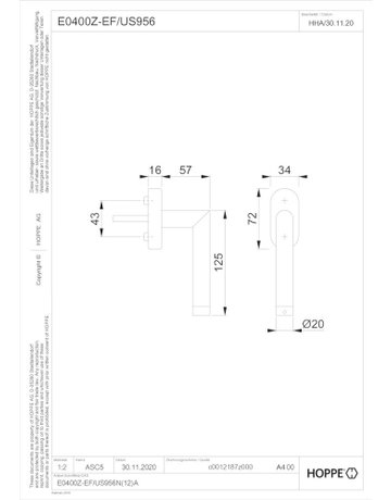 Bild Funk-Fenstergriff E0400Z-EF/US956 oval ,7/32-42,F69 - HOPPE-1