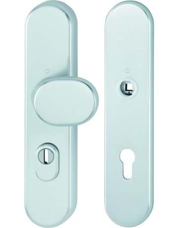 Bild HOPPE Sicherheits-Wechselgarnitur 86G/3332ZA/3310, Langschild oval, 15mm, ES 1, mit Zylinderabdeckung, Profilzylinder gelocht, Entfernung 72mm, Vierkant 8mm, Türstärke 37-47mm, naturfarben eloxiert-0