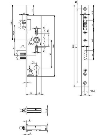 Bild Standard-Objektschloss N1510 40 mm Dornmass Pz 92 Eckig 270 X 24 mm - effeff-1