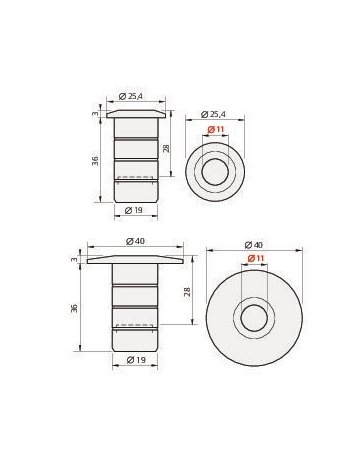 Bild Bodenmulde BM-R Ø 11 mm Ø 11/40 x 36 mm, Edelstahl geschliffen - PLANET-7