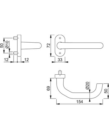 Bild HOPPE Halbgarnitur Paris FS-138GF/55, ohne Schlüsselrosette, Vierkant 9mm, DIN Links-Rechts, TS 45 - 65mm, Befestigungstechnik mit Stütznocken, silber, naturfarben, eloxiert-1