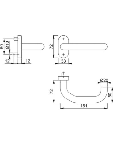 Bild HOPPE Halbgarnitur Paris FS-E138GF/55, ohne Schlüsselrosette, Vierkant 9mm, DIN Links-Rechts, TS 45 - 65mm, Befestigungstechnik mit Stütznocken, grau, edelstahl matt-1