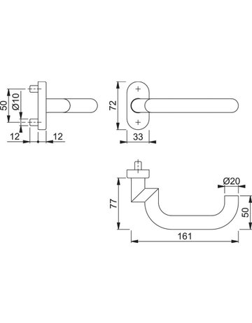 Bild HOPPE Halbgarnitur Paris FS-E138GF2/55, ohne Schlüsselrosette, Vierkant 9mm, DIN Links-Rechts, TS 45 - 65mm, Befestigungstechnik mit Stütznocken, grau, edelstahl matt-1