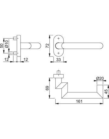 Bild HOPPE Halbgarnitur Rotterdam FS-E1401GF2/55, ohne Schlüsselrosette, Vierkant 9mm, DIN Links-Rechts, TS 45 - 65mm, Befestigungstechnik mit Stütznocken, grau, edelstahl matt-1