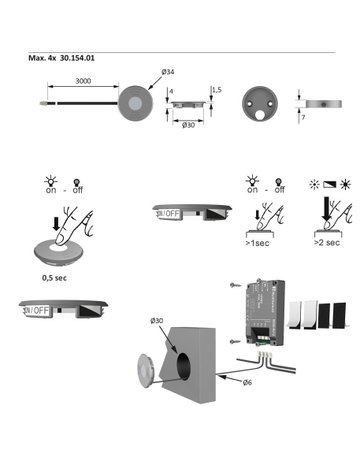 Bild MultiSwitch2 Touchdimmer Ein- u. Aufbau Schalter / Dimmer, 3m Ltg. - Halemeier-2