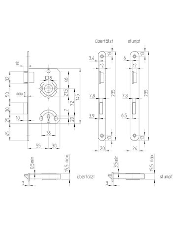 Bild Einsteckschloss 1246000 KL.1 BB72/8,D55,F20x235rd,mess pol, DIN Links - SAG-2