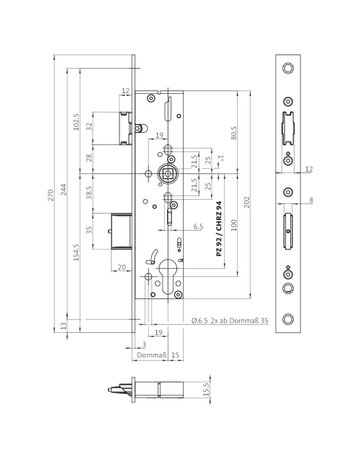 Bild PA-Einsteckschloss B-18210 PZ92/9,D45,F24x270ktg,ER,PAF-B,DL ausw. - BKS-1