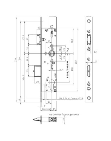 Bild PA-Einsteckschloss B-18370 PZW92/9,D45,F24x270ktg,ER,PAF-E,GFF - BKS-1