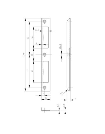 Bild Winkelschließblech S411 20x170x8 ktg,nickelsilber,UF9010,7mm - BKS-1