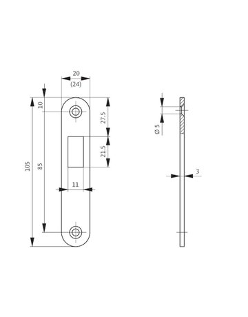 Bild Flachschließblech S413 für Zirkelriegel 20x105x3 rd,edelstahl - BKS-1