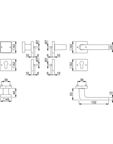 Bild HOPPE Wechselgarnitur Dallas 43L/52KV/52KVS/1643, Rosette, Profilzylinder gelocht, Vierkant 8mm, DIN Links-Rechts, TS 37 - 42mm, Befestigungstechnik mit Stütznocken, silber, naturfarben, eloxiert-1