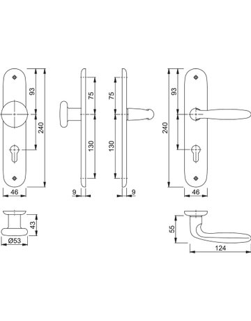Bild HOPPE Wechselgarnitur Verona 53/273P/1510, Langschild, oval, Profilzylinder gelocht, Entfernung 72mm, Vierkant 8mm, Türstärke 35 - 45mm, Befestigungstechnik ohne Stütznocken, grau, stahlfarbig, eloxiert-1