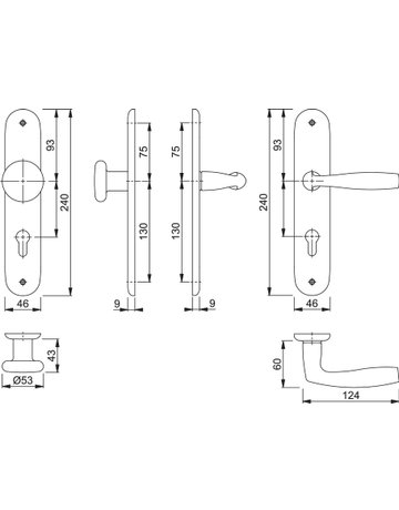 Bild HOPPE Wechselgarnitur Vitória 53/273P/1515, Langschild, oval, Profilzylinder gelocht, Entfernung 72mm, Vierkant 8mm, Türstärke 35 - 45mm, Befestigungstechnik ohne Stütznocken, silber, naturfarben, eloxiert-1