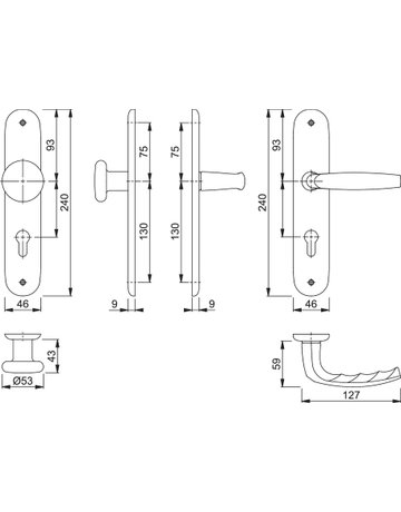 Bild HOPPE Wechselgarnitur Atlanta 53/273P/1530, Langschild, oval, Profilzylinder gelocht, Entfernung 72mm, Vierkant 8mm, Türstärke 35 - 45mm, Befestigungstechnik ohne Stütznocken, silber, naturfarben, eloxiert-1