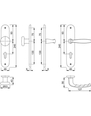 Bild HOPPE Wechselgarnitur New York 53/273P/1810, Langschild, oval, Profilzylinder gelocht, Entfernung 72mm, Vierkant 8mm, Türstärke 37 - 42mm, Befestigungstechnik ohne Stütznocken, grau, stahlfarbig, eloxiert-1