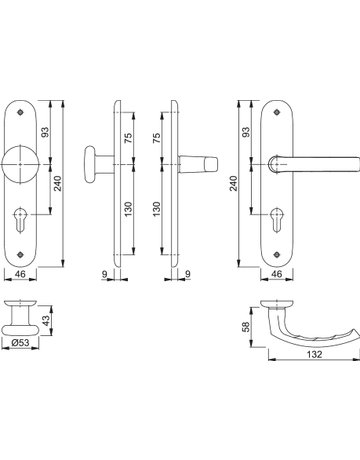 Bild HOPPE Wechselgarnitur Luxembourg 53/273P/199, Langschild, oval, Profilzylinder gelocht, Entfernung 72mm, Vierkant 8mm, Türstärke 35 - 45mm, Befestigungstechnik ohne Stütznocken, silber, naturfarben, eloxiert-1
