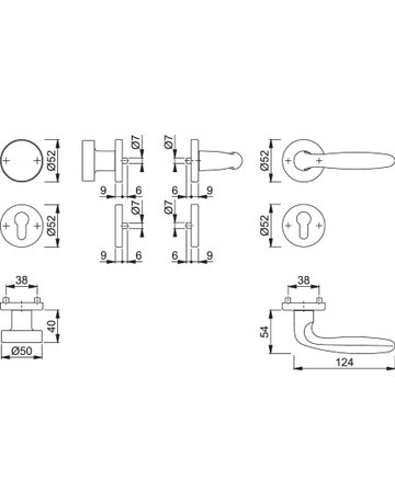 Bild HOPPE Wechselgarnitur Verona 58/42KV/42KVS/1510, Rosette, Profilzylinder gelocht, Vierkant 8mm, DIN Links-Rechts, TS 37 - 42mm, Befestigungstechnik mit Stütznocken, silber, naturfarben, eloxiert-1