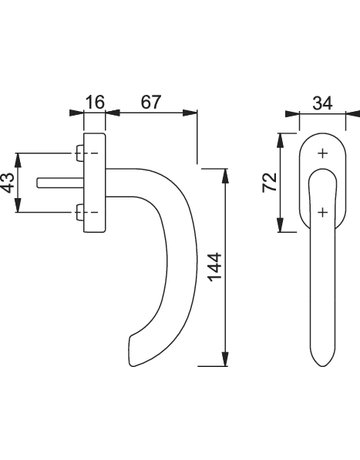 Bild Drehkipp-Fenstergriff, Marseille E0138/US956, mit ovaler Rosette, Vierkant 7x 20-30, edelstahl matt - HOPPE-1