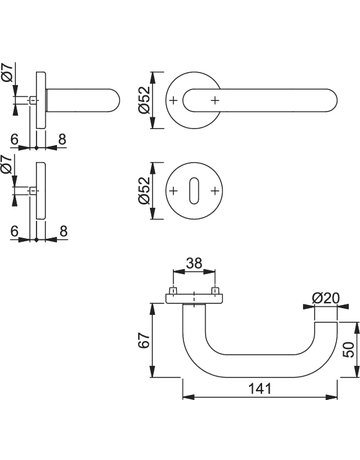 Bild HOPPE Drückergarnitur Paris E138Z/42KV/42KVS, Rosette, Buntbart gelocht, Vierkant 8mm, DIN Links-Rechts, TS 37 - 42mm, Befestigungstechnik mit Stütznocken, grau, edelstahl matt-SecuSan-1