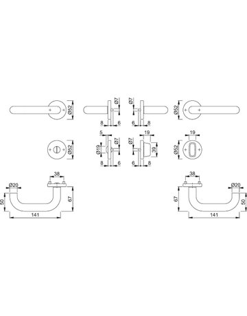 Bild HOPPE Drückergarnitur Paris E138Z/42KV/42KVS, Rosette, WC Schlitzkopf, Vierkant 8mm, Riegel-Vierkant 8mm, DIN Links-Rechts, TS 37 - 42mm, Befestigungstechnik mit Stütznocken, grau, edelstahl matt-SecuSan-1