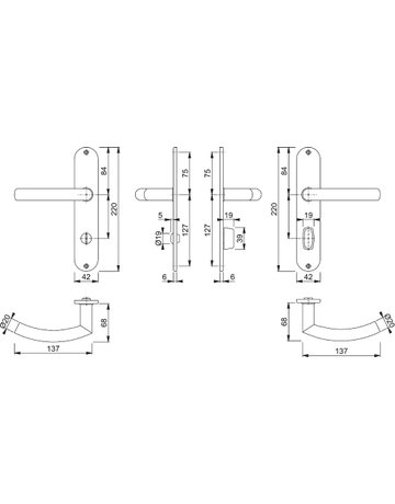 Bild HOPPE Drückergarnitur Trondheim E1430Z/302, Langschild, oval, WC Schlitzkopf, Entfernung 78mm, Vierkant 8mm, Riegel-Vierkant 8mm, Türstärke 37 - 42mm, Befestigungstechnik ohne Stütznocken, grau, edelstahl matt-1