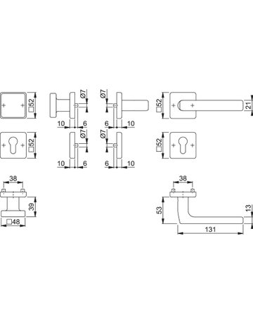 Bild HOPPE Wechselgarnitur Dallas E43/52KV/52KVS/1643Z, Rosette, Profilzylinder gelocht, Vierkant 8mm, DIN Links-Rechts, TS 37 - 42mm, Befestigungstechnik mit Stütznocken, grau, edelstahl matt-1