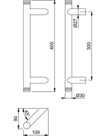 Bild HOPPE Stoßgriff E5012DR, BA 300mm, Breite 109mm, L 400mm, Durchmesser 30mm, verdeckt verschraubt, edelstahl matt-1