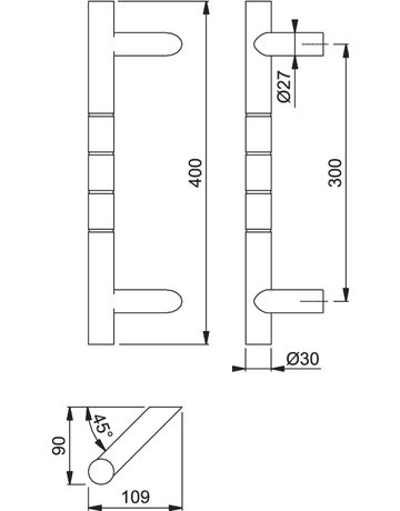 Bild HOPPE Stoßgriff E5012DR, BA 300mm, Breite 109mm, L 400mm, Durchmesser 30mm, verdeckt verschraubt, edelstahl matt-1
