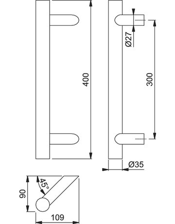 Bild HOPPE Stoßgriff E5062, BA 300mm, Breite 109mm, L 400mm, Durchmesser 35mm, verdeckt verschraubt, edelstahl matt-1