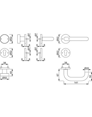 Bild HOPPE Wechselgarnitur Paris E58/42KV/42KVS/138Z, Rosette, Profilzylinder gelocht, Vierkant 8mm, DIN Links-Rechts, TS 37 - 42mm, Befestigungstechnik mit Stütznocken, grau, edelstahl matt-SecuSan-1