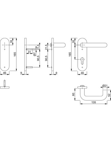 Bild HOPPE Standflügelgarnitur Paris FS-K138/353K, Kurzschild, oval, Blind/Profilzylinder gelocht, Entfernung 72mm, Vierkant 9mm, Türstärke 40 - 65mm, Befestigungstechnik mit Stütznocken, schwarz, tiefschwarz, beschichtet-1