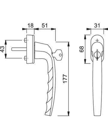 Bild Fenstergriff PSK-0530S/US952-1 100NM abschliessbar ,ov.,7/32-42,verkehrsw. - HOPPE-1