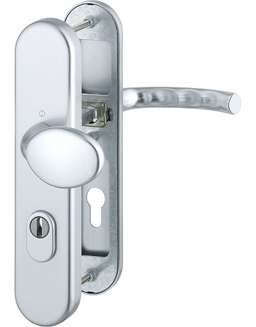 Bild HOPPE Sicherheits-Wechselgarnitur Tôkyô 76G/3332ZA/3410/1710, Langschild oval, 15mm, ES 1, mit Zylinderabdeckung, Profilzylinder gelocht, Entfernung 72mm, Vierkant 8mm, Türstärke 41-46mm, naturfarben eloxiert-0