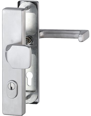 Bild HOPPE Sicherheits-Wechselgarnitur Detroit FS-E61G/2222ZA/2210/1644, Langschild eckig, 15mm, ES 1, mit Zylinderabdeckung, Profilzylinder gelocht, Entfernung 92mm, Vierkant 9mm, Türstärke 67-72mm, edelstahl matt-0
