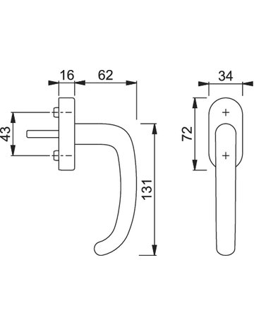 Bild Drehkipp-Fenstergriff, San Francisco E0301/US956, mit ovaler Rosette, Vierkant 7x 32-42, edelstahl matt - HOPPE-1