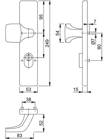 Bild HOPPE Sicherheits-Halbgarnitur E61G/2222ZA, Langschild eckig, 15mm, ES 1, mit Zylinderabdeckung, Profilzylinder gelocht, Entfernung 72mm, Vierkant 8mm, Türstärke 37-42mm, edelstahl matt-1