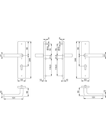Bild HOPPE Sicherheits-Drückergarnitur Dallas FS-E1643F/2221/2210, Langschild eckig, 12mm, ES 1, ohne Zylinderabdeckung, Profilzylinder gelocht, Entfernung 72mm, Vierkant 9mm, Türstärke 42-47mm, edelstahl matt-1