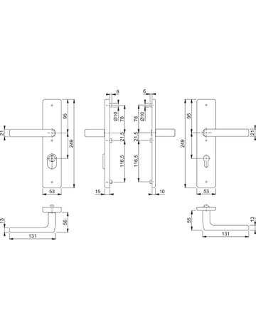 Bild HOPPE Sicherheits-Drückergarnitur Dallas FS-E1643F/2222ZA/2210, Langschild eckig, 15mm, ES 1, mit Zylinderabdeckung, Profilzylinder gelocht, Entfernung 92mm, Vierkant 9mm, Türstärke 67-72mm, edelstahl matt-1