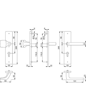 Bild HOPPE Sicherheits-Wechselgarnitur Dallas FS-E61G/2221/2210/1643F, Langschild eckig, 12mm, ES 1, ohne Zylinderabdeckung, Profilzylinder gelocht, Entfernung 72mm, Vierkant 9mm, Türstärke 42-47mm, edelstahl matt-1