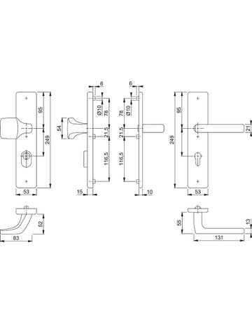 Bild HOPPE Sicherheits-Wechselgarnitur Dallas FS-E61G/2222ZA/2210/1643F, Langschild eckig, 15mm, ES 1, mit Zylinderabdeckung, Profilzylinder gelocht, Entfernung 72mm, Vierkant 9mm, Türstärke 42-47mm, edelstahl matt-1