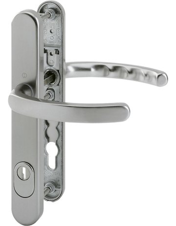 Bild HOPPE Sicherheits-Drückergarnitur Luxembourg 1500/3359ZA/3357N, Langschild oval, 15mm, ES 1, mit Zylinderabdeckung, Profilzylinder gelocht, Entfernung 92mm, Vierkant 8mm, Türstärke 67-72mm, stahlfarbig eloxiert-0