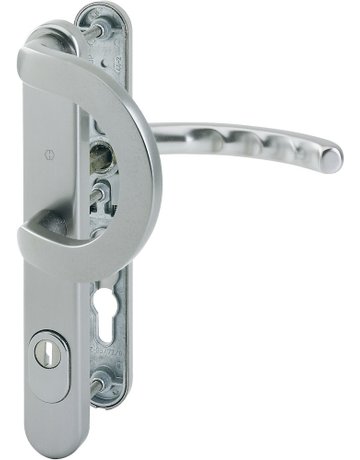 Bild HOPPE Sicherheits-Wechselgarnitur Luxembourg 513G/3359ZA/3357N/1500, Langschild oval, 15mm, ES 1, mit Zylinderabdeckung, Profilzylinder gelocht, Entfernung 92mm, Vierkant 8mm, Türstärke 67-72mm, stahlfarbig eloxiert-0