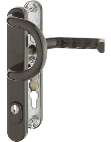 Bild HOPPE Sicherheits-Wechselgarnitur Liverpool 538G/3359ZA/3357N/1313G, Langschild oval, 15mm, ES 1, mit Zylinderabdeckung, Profilzylinder gelocht, Entfernung 92mm, Vierkant 8mm, Türstärke 67-72mm, dunkelbraun seidenglänzend beschichtet-0