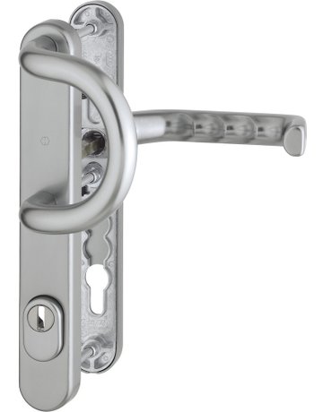 Bild HOPPE Sicherheits-Wechselgarnitur Liverpool 538G/3359ZA/3357N/1313G, Langschild oval, 15mm, ES 1, mit Zylinderabdeckung, Profilzylinder gelocht, Entfernung 92mm, Vierkant 8mm, Türstärke 67-72mm, stahlfarbig eloxiert-0