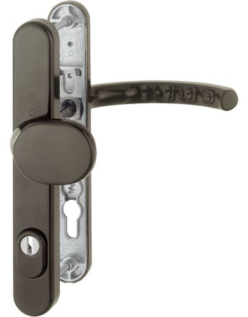 Bild HOPPE Sicherheits-Wechselgarnitur Luxembourg 86G/3359ZA/3357N/1500, Langschild oval, 15mm, ES 1, mit Zylinderabdeckung, Profilzylinder gelocht, Entfernung 92mm, Vierkant 8mm, Türstärke 67-72mm, dunkelbraun seidenglänzend beschichtet-0