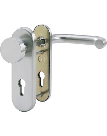 Bild HOPPE Sicherheits-Wechselgarnitur Paris E58/3331K/353K-1/138Z, Kurzschild oval, 12mm, ES 1, ohne Zylinderabdeckung, Profilzylinder gelocht, Entfernung 72mm, Vierkant 8mm, Türstärke 37-42mm, edelstahl matt-0