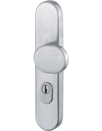 Bild HOPPE Sicherheits-Halbgarnitur E86G/3332ZA, Langschild oval, 15mm, ES 1, mit Zylinderabdeckung, Profilzylinder gelocht, Entfernung 92mm, Vierkant 10mm, Türstärke 67-72mm, edelstahl matt-0