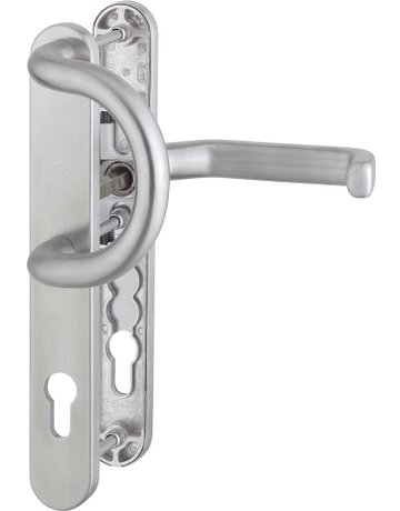 Bild HOPPE Wechselgarnitur Liverpool E538G/3357N/1313G, Langschild, oval, Profilzylinder gelocht, Entfernung 92mm, Vierkant 8mm, Türstärke 67 - 72mm, Befestigungstechnik mit Stütznocken, grau, edelstahl matt-0