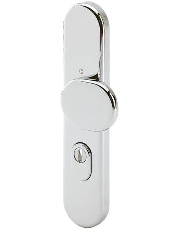 Bild HOPPE Sicherheits-Halbgarnitur M86G/3332ZA, Langschild oval, 15mm, ES 1, mit Zylinderabdeckung, Profilzylinder gelocht, Entfernung 92mm, Vierkant 10mm, Türstärke 67-72mm, verchromt-Resista-0